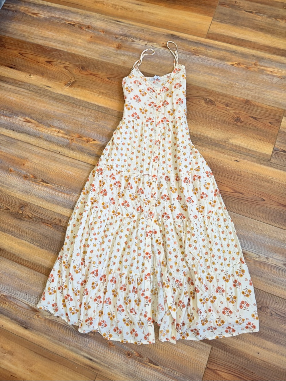 Patrons of Peace Cream Maxi Dress with Orange and Yellow Floral Print